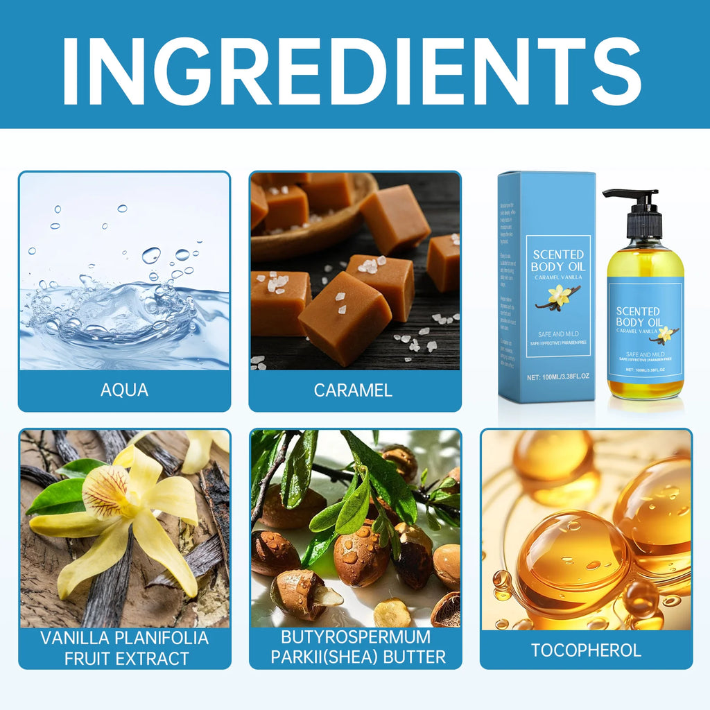 Stress Relief Body Oil with Vanilla - Deeply Moisturizes & Soothes Muscles, Herbal Formula for Relaxing Bath & Massage.