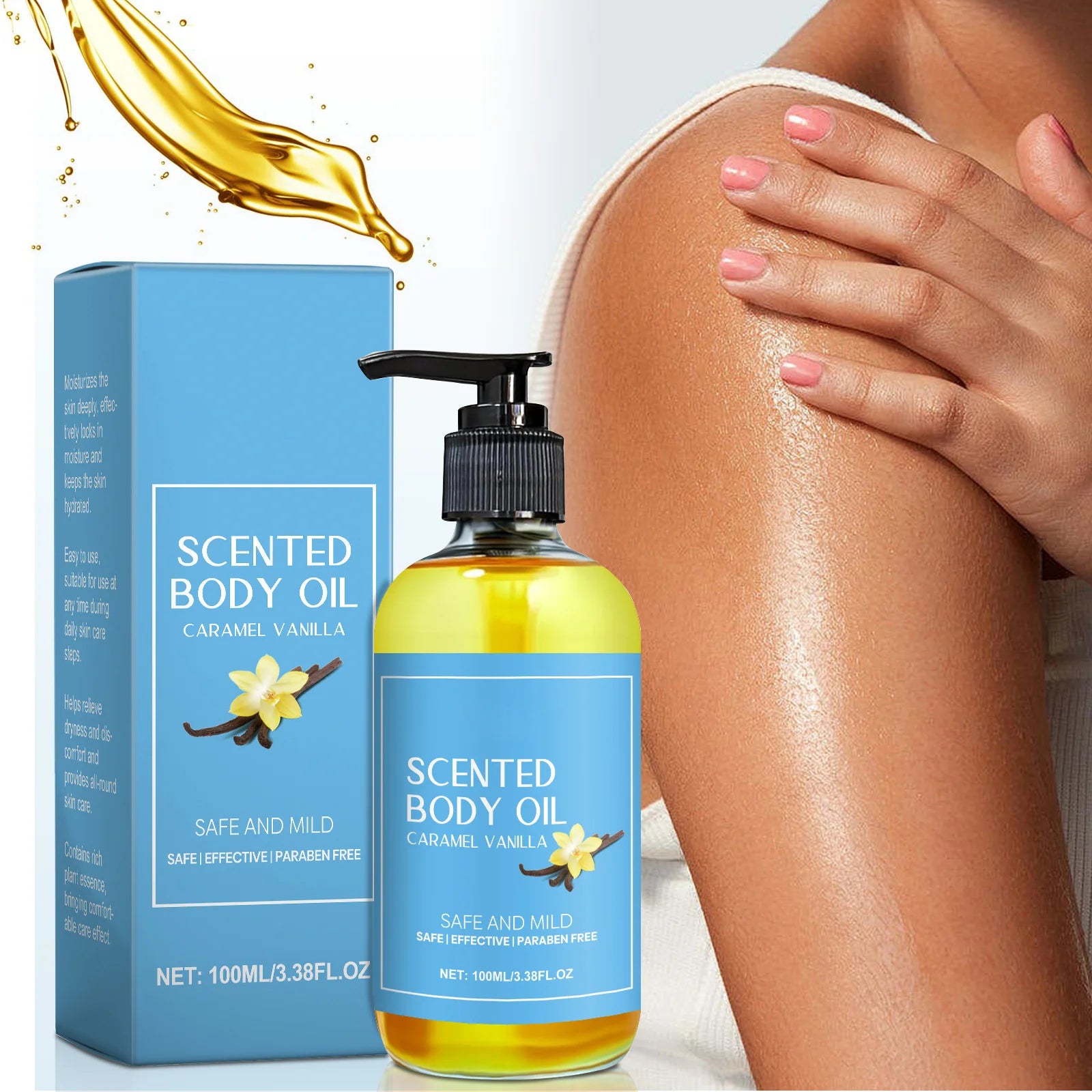 Stress Relief Body Oil with Vanilla - Deeply Moisturizes & Soothes Muscles, Herbal Formula for Relaxing Bath & Massage.