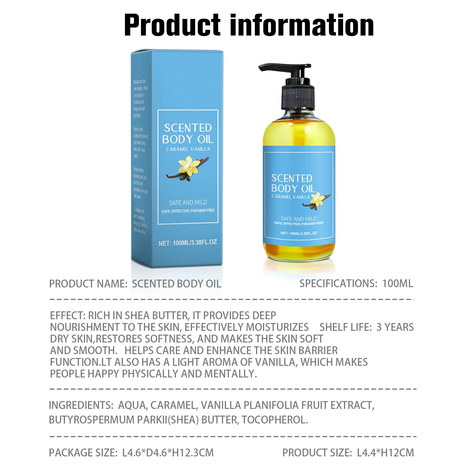Stress Relief Body Oil with Vanilla - Deeply Moisturizes & Soothes Muscles, Herbal Formula for Relaxing Bath & Massage.