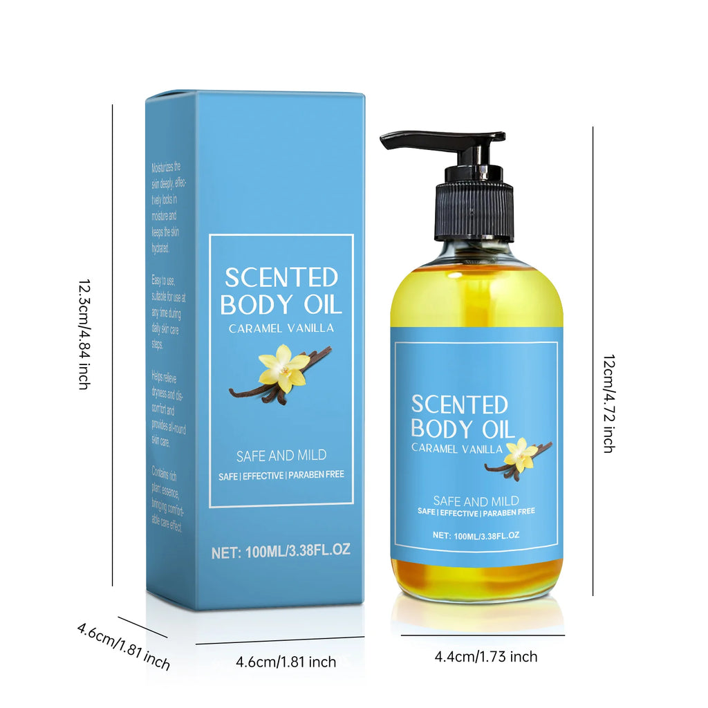 Stress Relief Body Oil with Vanilla - Deeply Moisturizes & Soothes Muscles, Herbal Formula for Relaxing Bath & Massage.